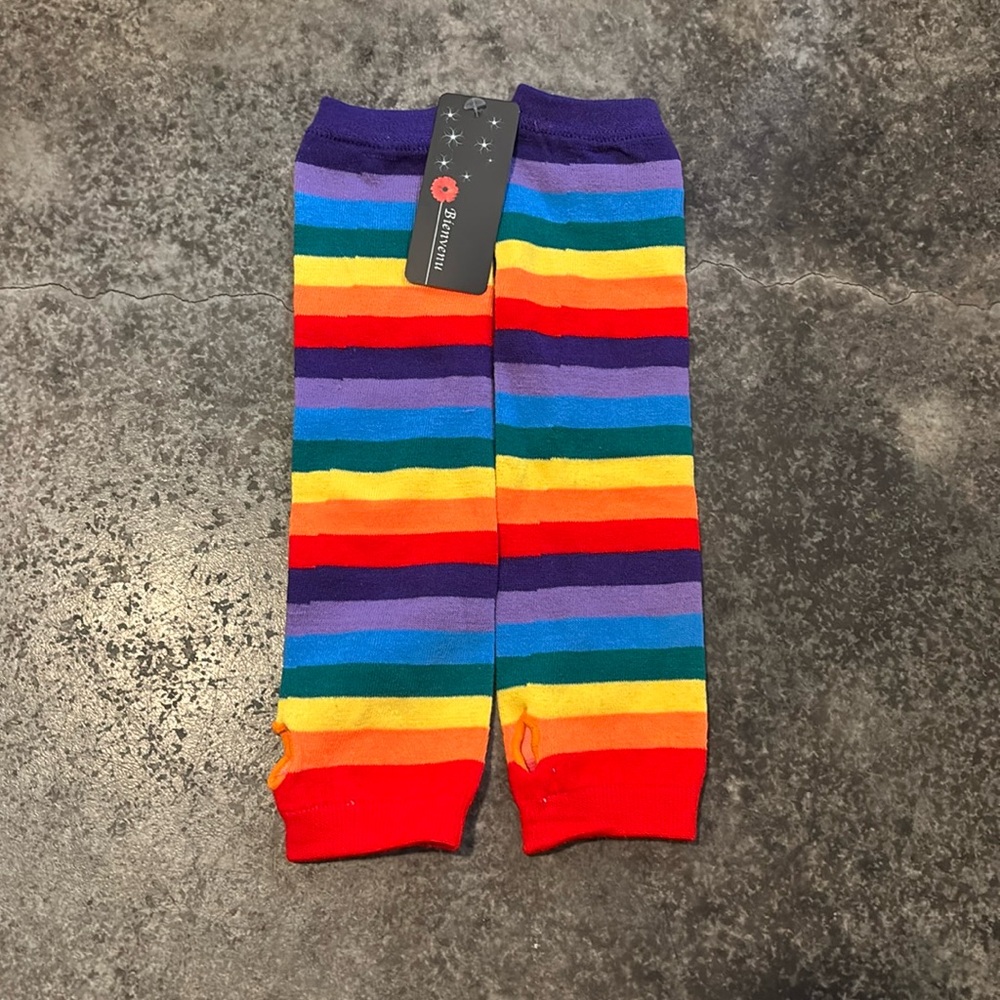 Rainbow Striped Long Sleeve Sunscreen Arm Sleeve Fingerless Mittens